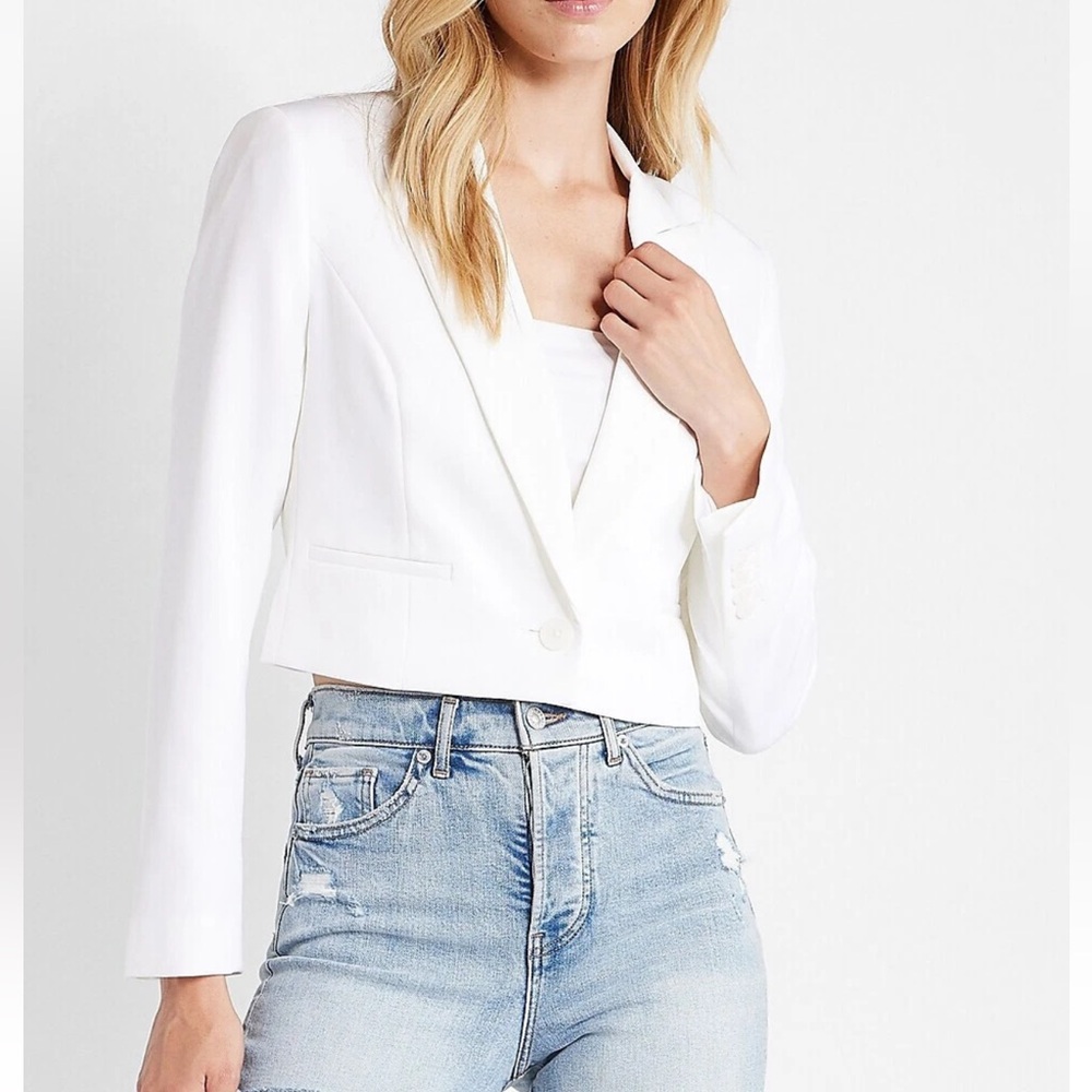 Express White Cropped Blazer Modern Tailored Design